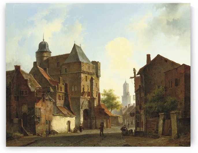A peaceful town square in summer by Cornelis Springer