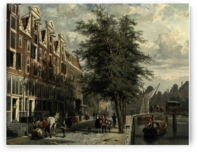 Gezicht op den Leidschegracht naar de Heerengracht te Amsterdam omstreeks het jaar by Cornelis Springer