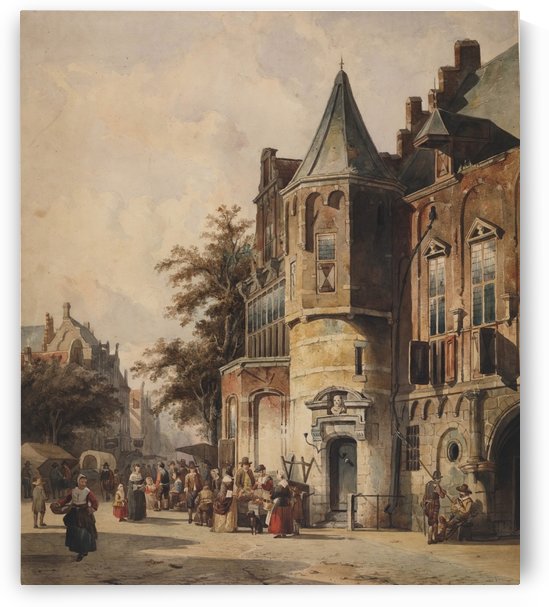 Fantasiestadsgezicht by Cornelis Springer