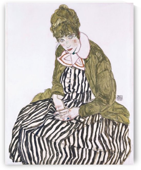 Egon Schiele - Edith with Striped Dress, Sitting by Egon Schiele