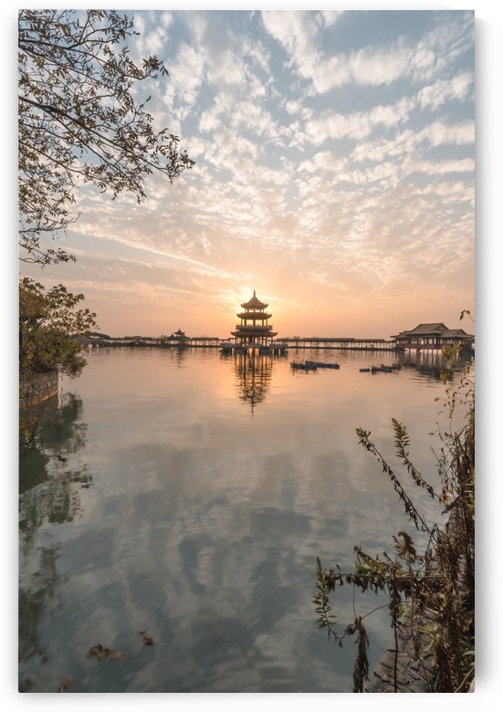 Abandoned Lake Park Sunset Pagoda Temple by Steve Ronin