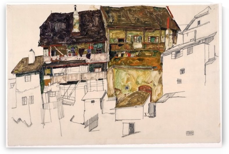 Egon Schiele - Old Houses in Krumau by Egon Schiele