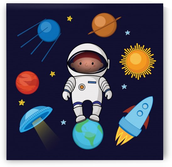 boy spaceman space rocket ufo planets stars by Shamudy
