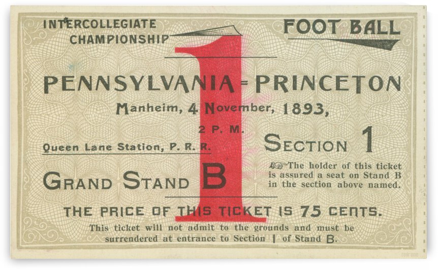 1893 Penn vs. Princeton Tigers Football Ticket Art by Row One Brand