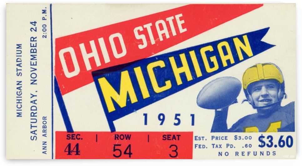 1951 Ohio State vs. Michigan Football Ticket Print | A Legendary Rivalry Moment by Row One Brand