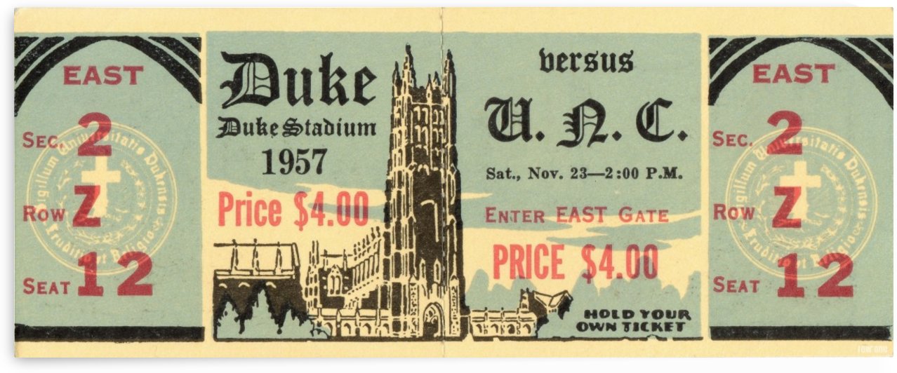 1957 North Carolina vs. Duke Blue Devils Football Ticket Art by Row One Brand