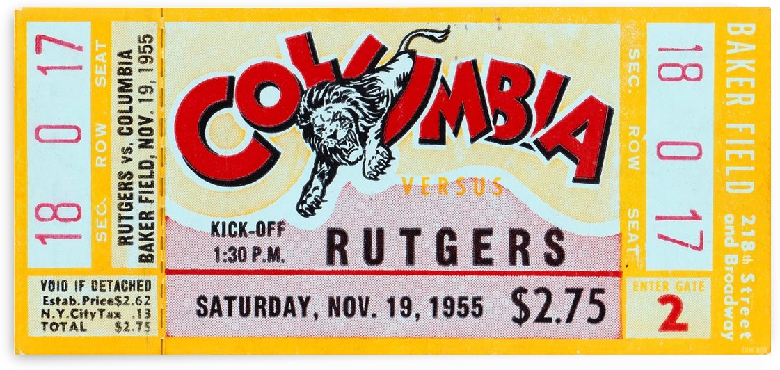 1955 Rutgers vs. Columbia Football Ticket Art | Vintage College Football History by Row One Brand