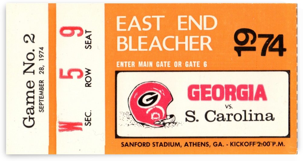 1974 Georgia vs. South Carolina Football Ticket Art | Vintage CFB History by Row One Brand