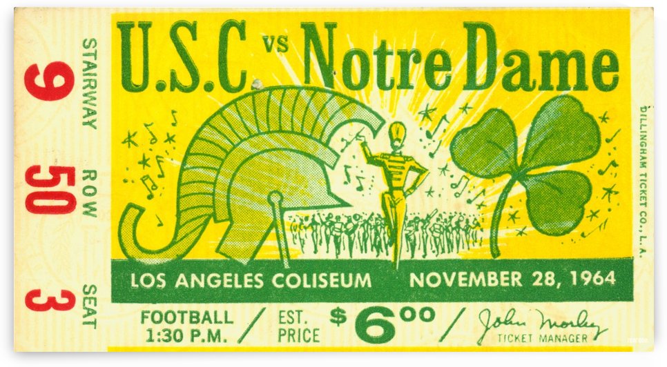 1964 USC vs. Notre Dame Ticket Art | Iconic Football Rivalry History by Row One Brand