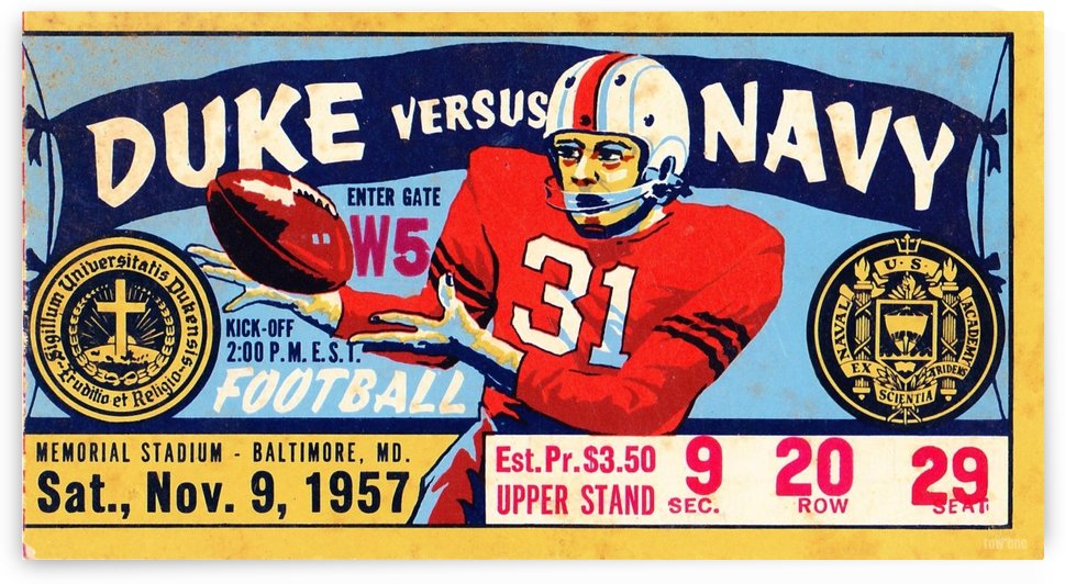 1957 Duke vs. Navy Football Ticket Stub Wall Art by Row One Brand