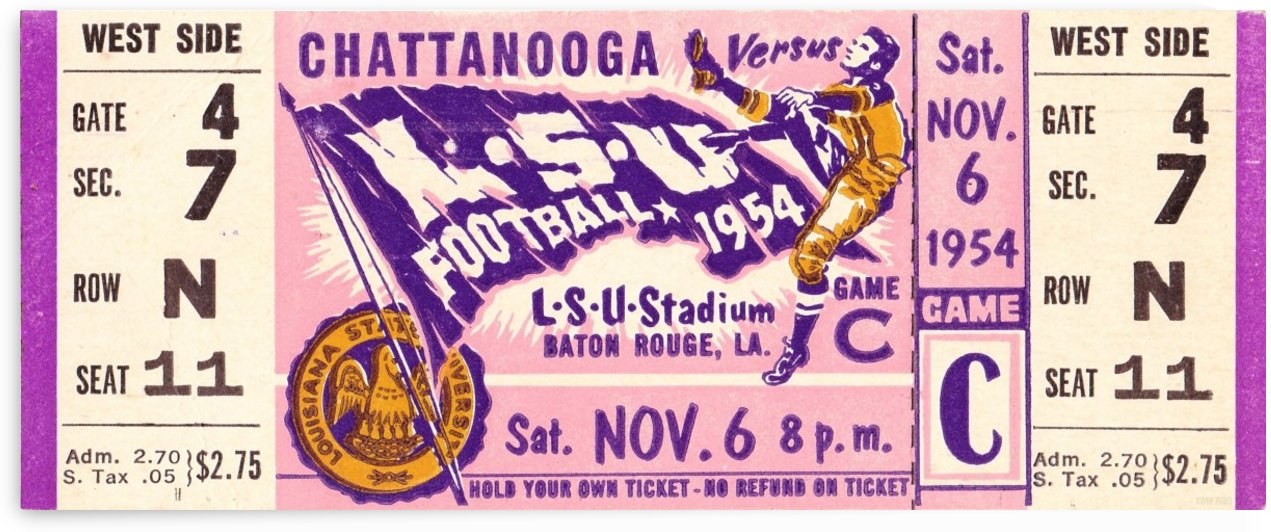 1954 Chattanooga vs. LSU Football Ticket Art by Row One Brand