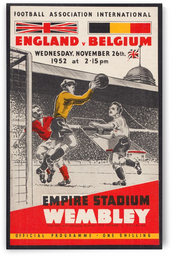 1952 England vs. Belgium Association Football Art  by Row One Brand