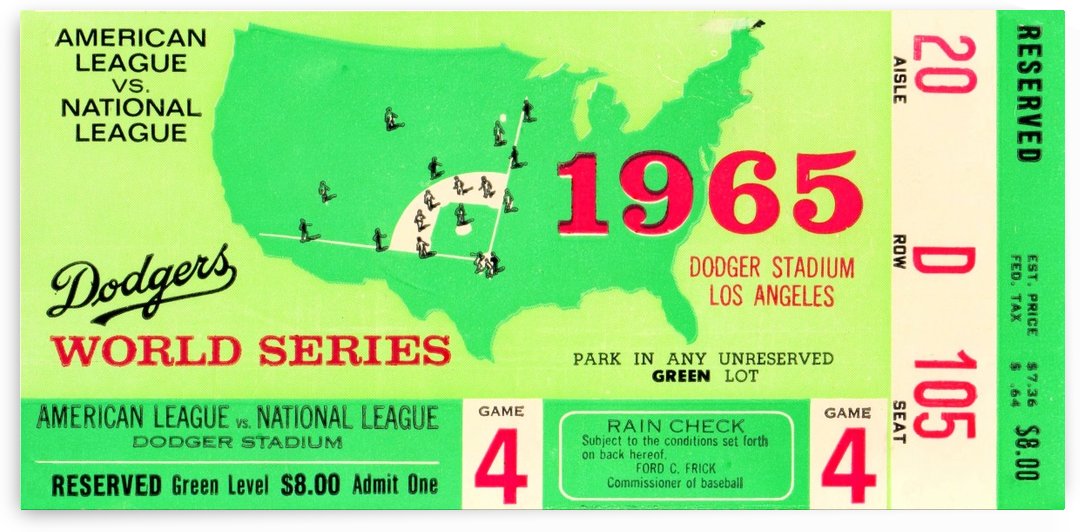 1965 World Series Ticket Stub Game 4 by Row One Brand