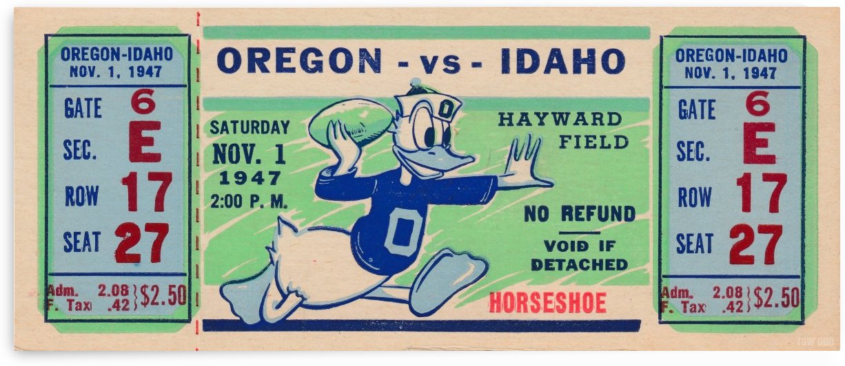 1947 Idaho vs. Oregon Ducks Football Ticket Canvas by Row One Brand