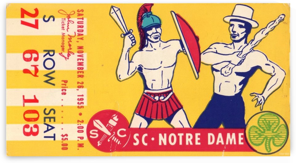 1955 USC vs. Notre Dame Football Ticket Art by Row One Brand