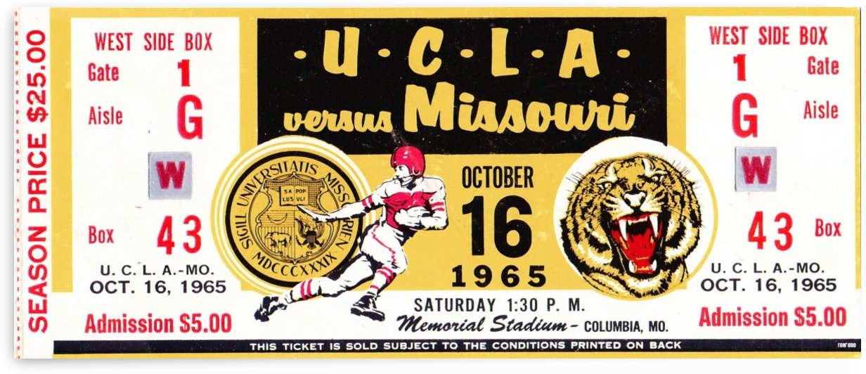 1965 UCLA vs. Missouri Football Ticket Stub Art by Row One Brand