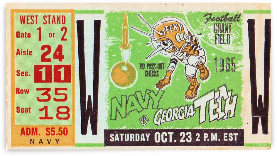 1965 Navy vs. Georgia Tech Ticket Stub Canvas by Row One Brand