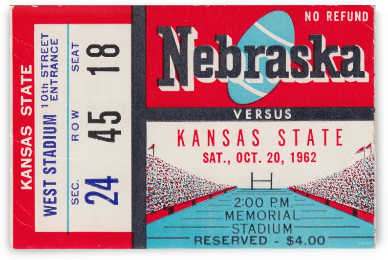 1962 Kansas State vs. Nebraska Cornhuskers Ticket Art by Row One Brand