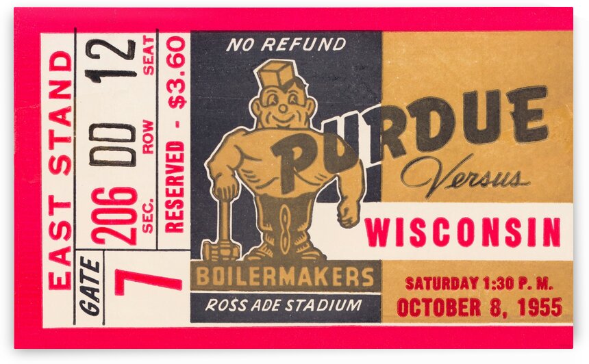 1955 Wisconsin vs. Purdue Football Ticket Canvas by Row One Brand