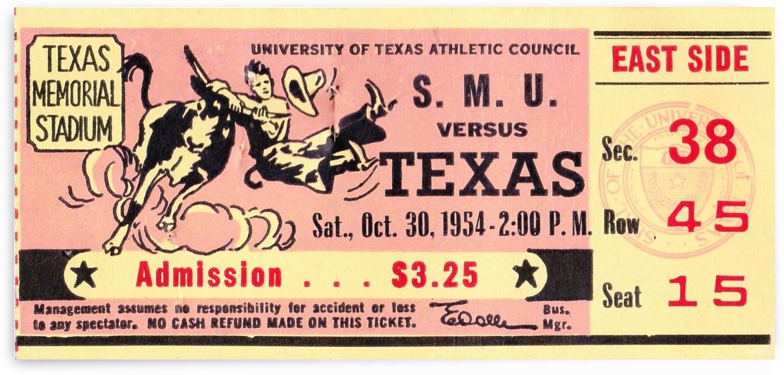 1954 Texas Longhorns vs. SMU Mustangs Ticket Art by Row One Brand