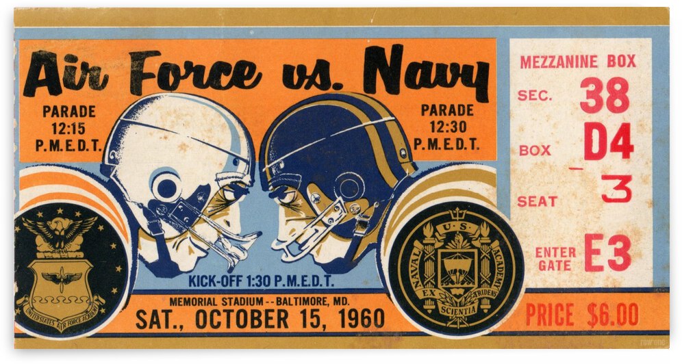 1960 Air Force vs. Navy Football Ticket Art by Row One Brand