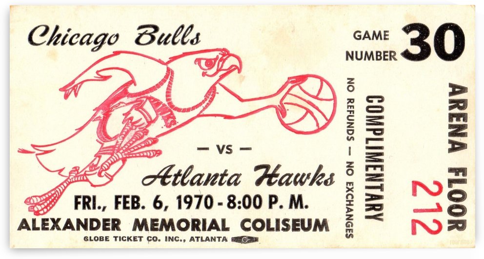 1970 Atlanta Hawks vs. Chicago Bulls Basketball Ticket Art  by Row One Brand