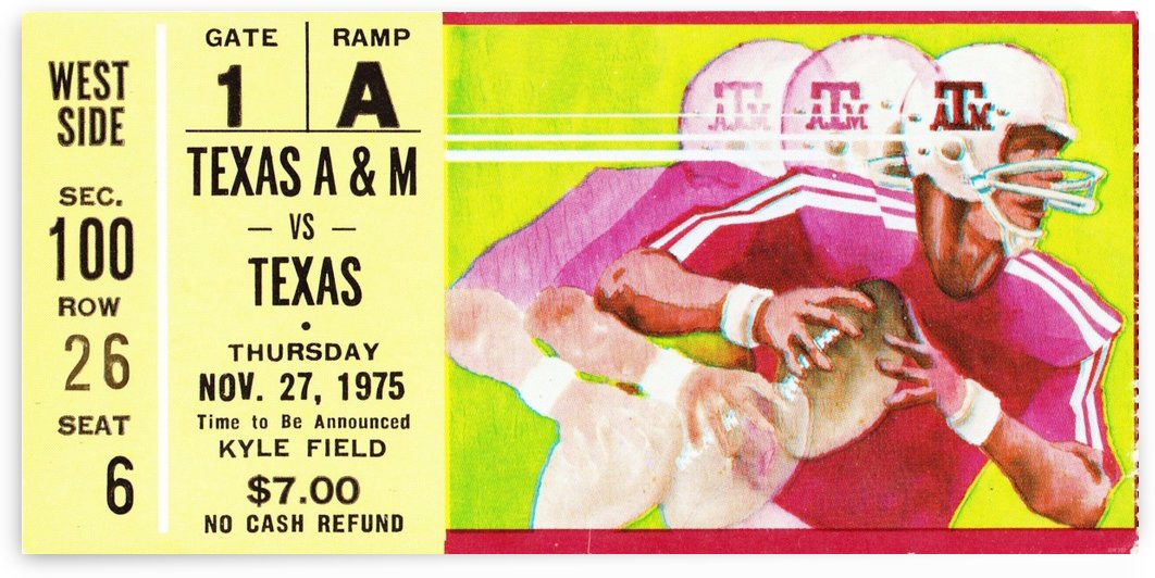 1975 Texas vs. Texas A&M Football Ticket Canvas by Row One Brand