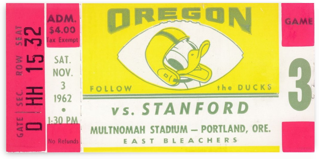 1962 Oregon Ducks vs. Stanford Football Ticket Art by Row One Brand