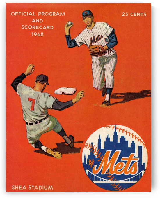 1968 New York Mets Baseball Scorecard Art by Row One Brand