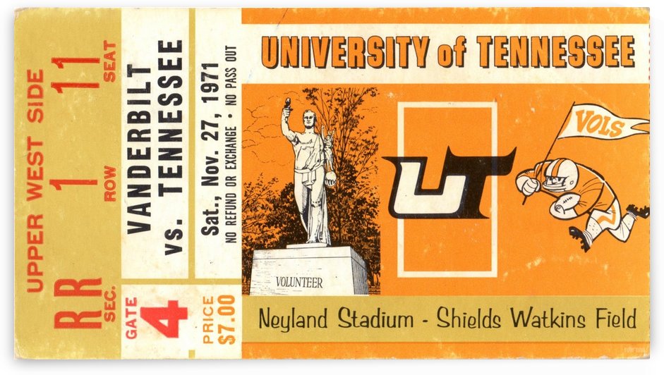 1971 Vanderbilt vs. Tennessee Vols Football Ticket Art by Row One Brand