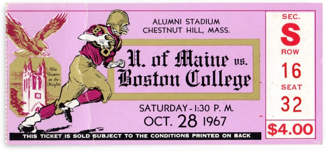 1967 Maine vs. Boston College Football Ticket Art by Row One Brand