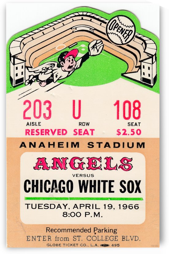 1966 California Angels First Game in Anaheim Stadium Ticket by Row One Brand