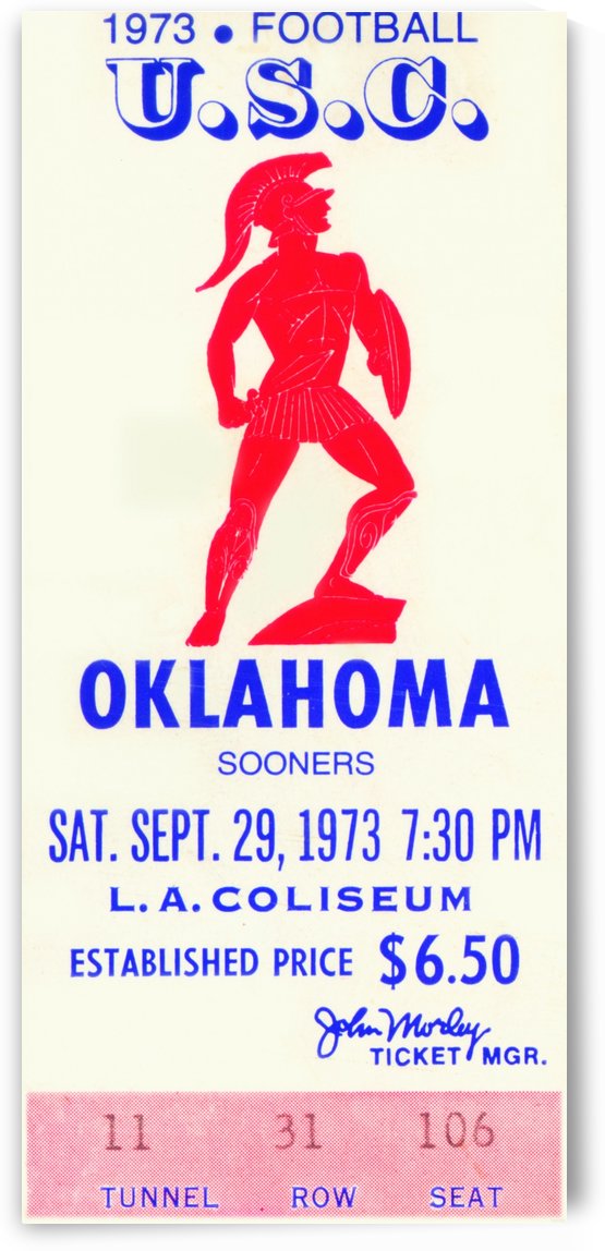 1973 USC Trojans vs. Oklahoma Sooners Football Ticket Art by Row One Brand