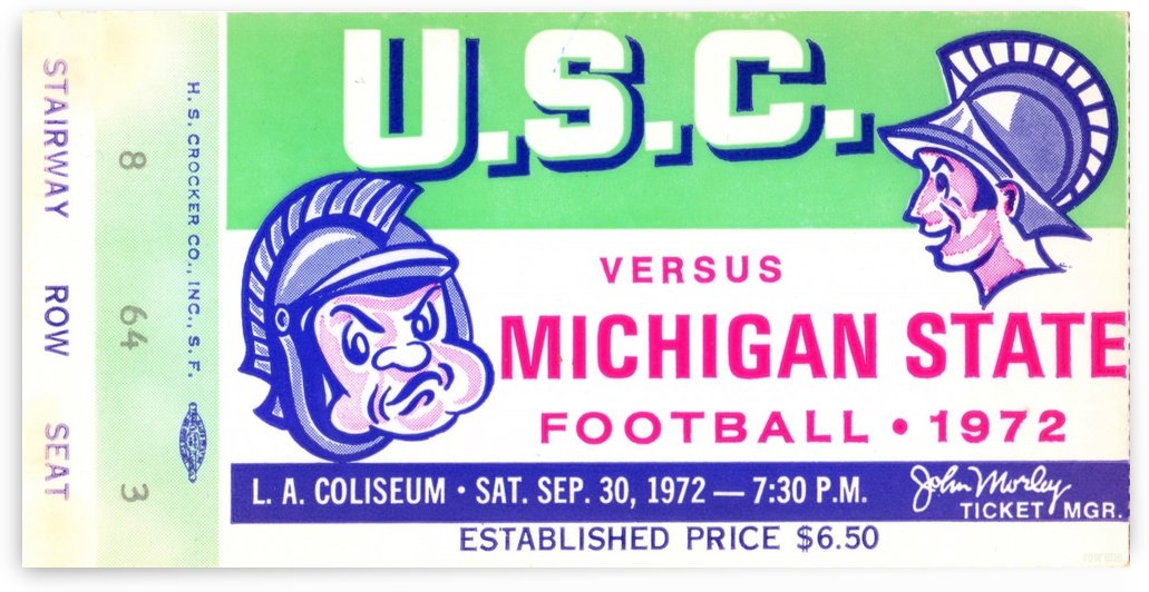 1972 Michigan State vs. USC Football Ticket Art by Row One Brand