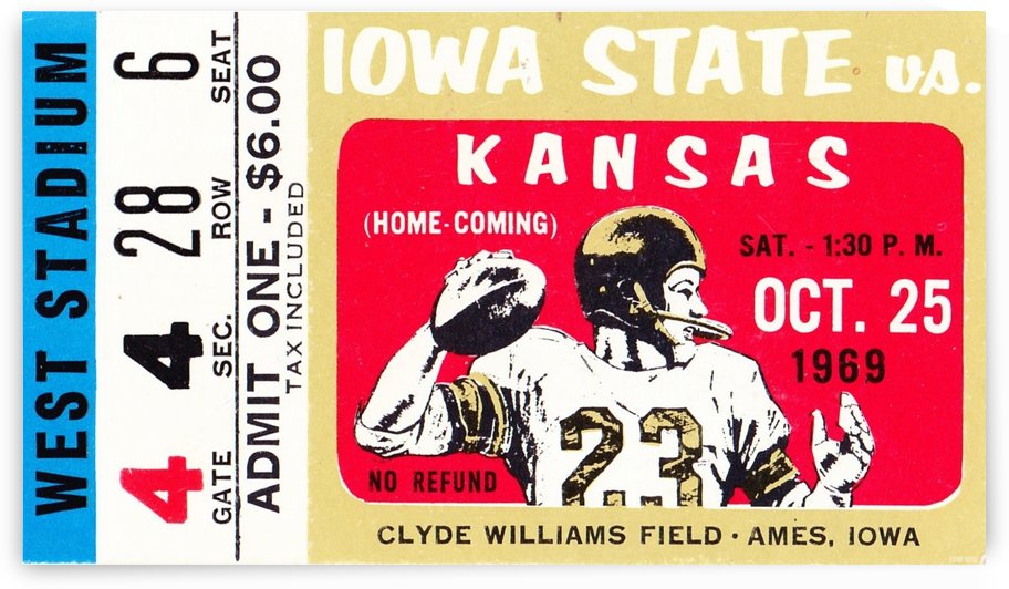 1969 Kansas vs. Iowa State Football Ticket Art by Row One Brand