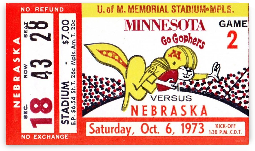 1973 Nebraska vs. Minnesota Football Ticket Canvas by Row One Brand