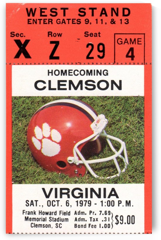 1979 Clemson Tigers Football Ticket Canvas Art by Row One Brand