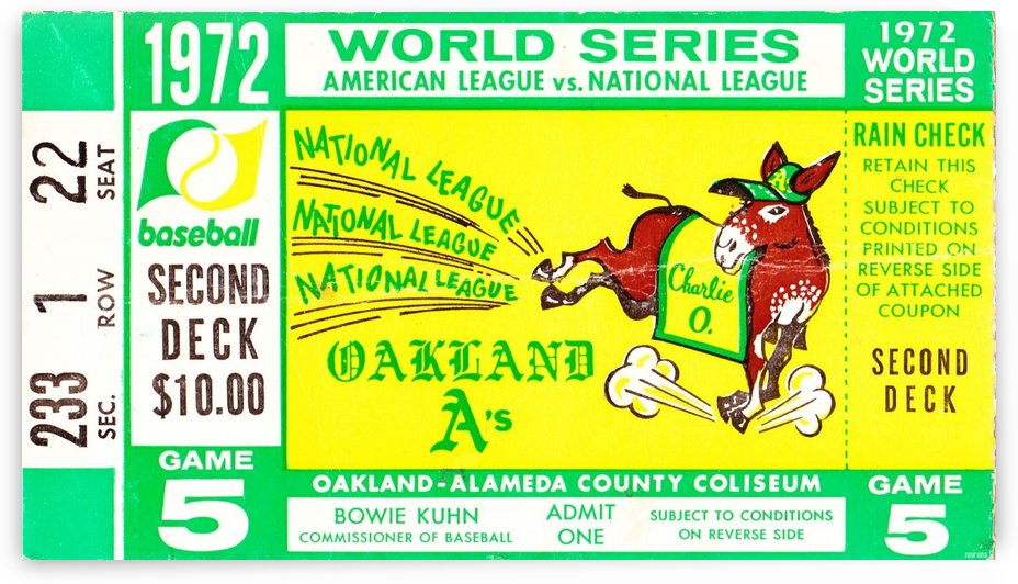 1972 World Series Oakland As Baseball Ticket Art by Row One Brand