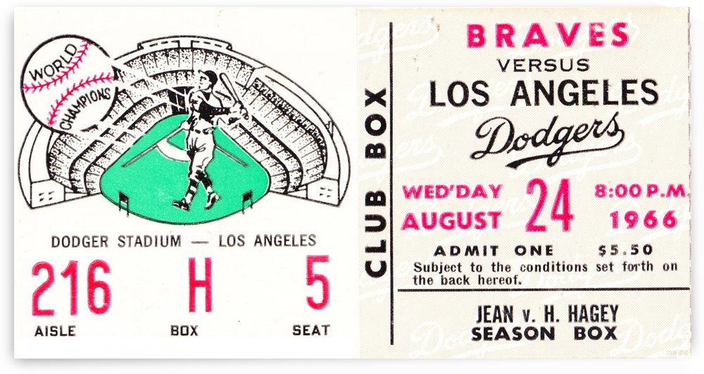1966 LA Dodgers Baseball Ticket Stub Art by Row One Brand