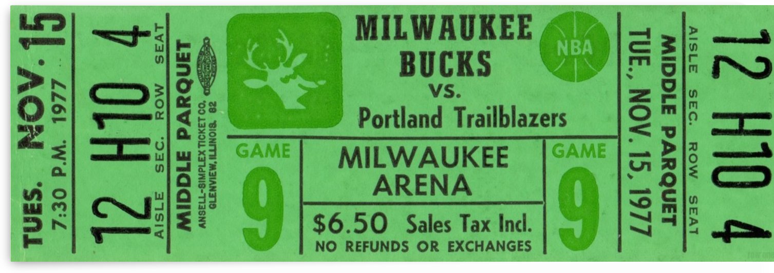 1977 Milwaukee Bucks Ticket Stub Art by Row One Brand