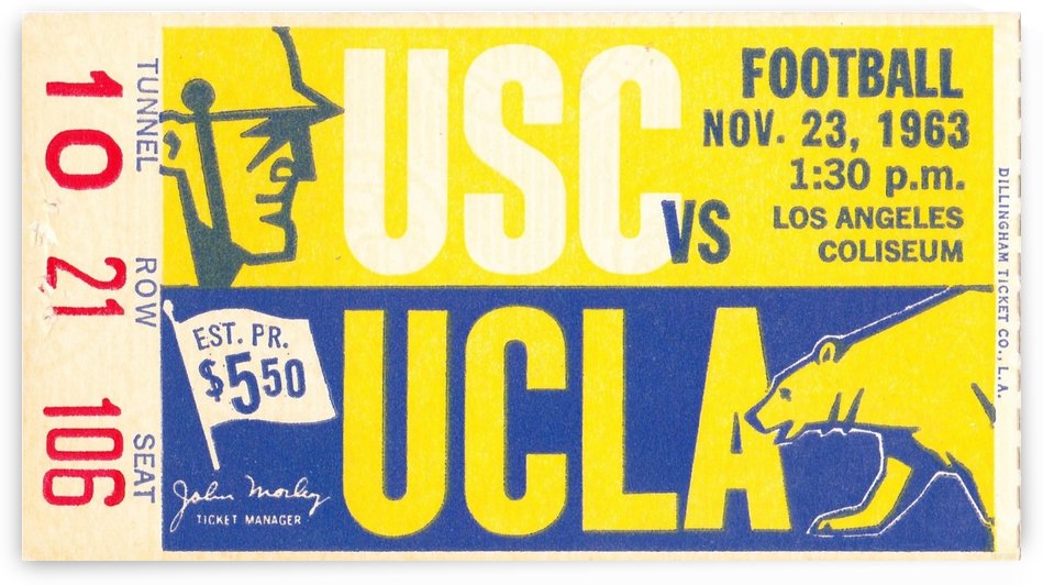 1963 USC Trojans vs. UCLA Bruins Football Ticket Art  by Row One Brand