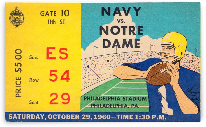 1960_College_Football_Notre Dame vs. Navy_Municipal Stadium_Row One Brand Football Art by Row One Brand