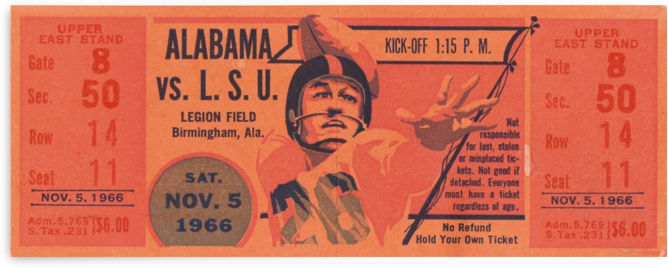 1966 University of Alabama vs. LSU Football Ticket Stub by Row One Brand