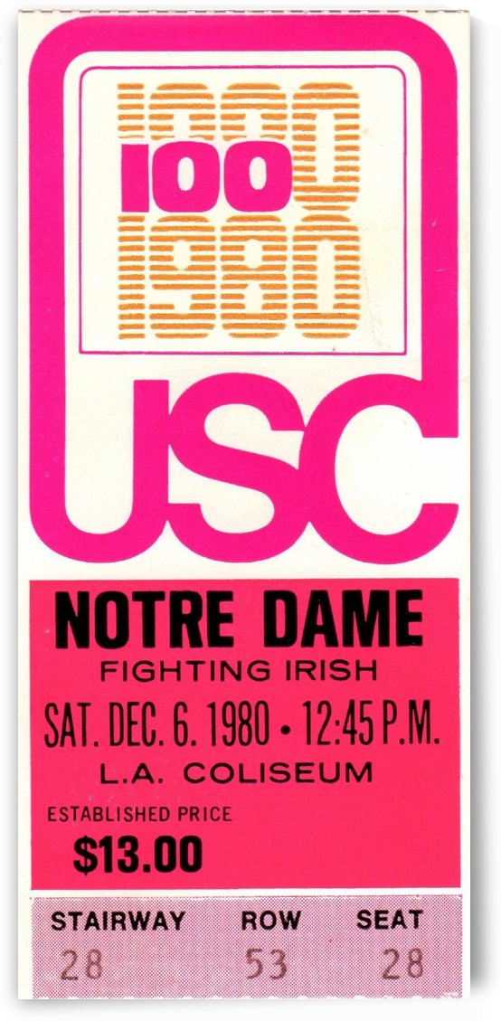 1980_College_Football_USC vs. Notre Dame_Los Angeles Coliseum_Row One Brand Ticket Art by Row One Brand