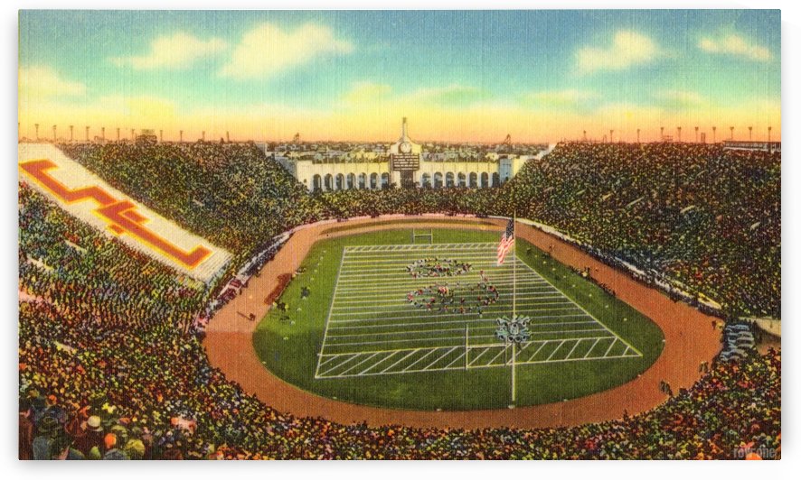 Vintage Los Angeles Coliseum USC Trojans Football Art  by Row One Brand