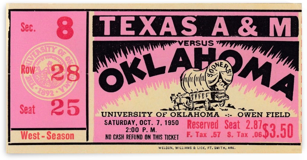 1950_College_Football_Oklahoma vs. Texas A&M_Owen Field_Row One Brand Ticket Stub by Row One Brand