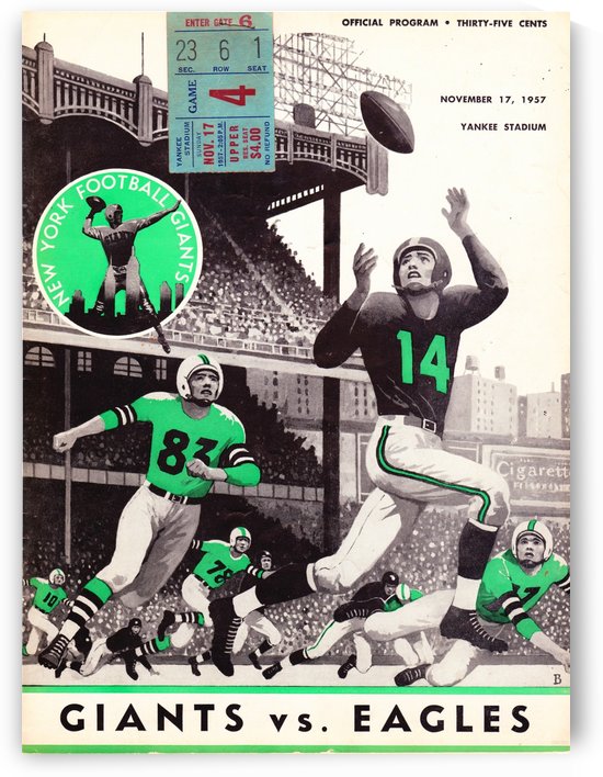 1957 New York Giants vs. Eagles Football Program Canvas by Row One Brand