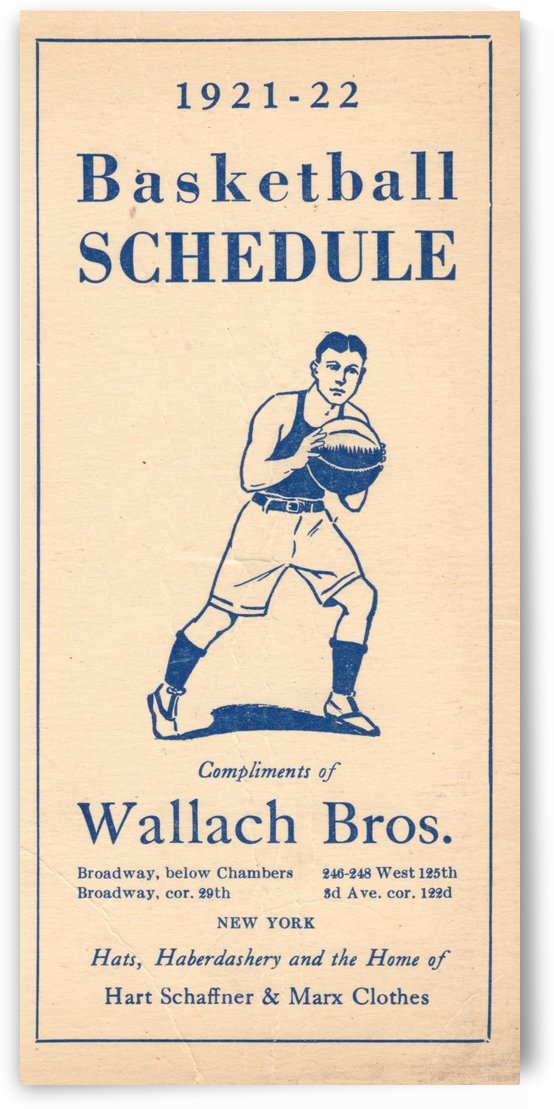1921 Basketball Schedule Art  by Row One Brand