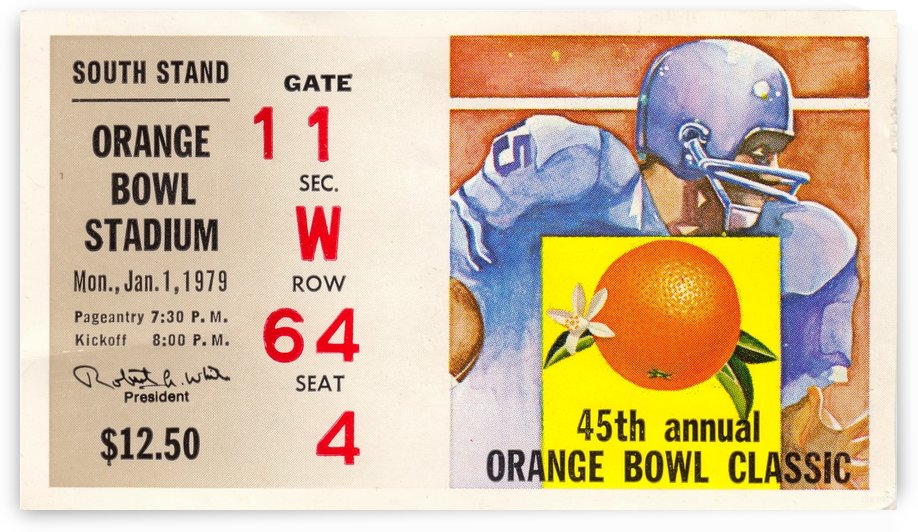 1979 Nebraska vs. Oklahoma Orange Bowl Ticket Wall Art by Row One Brand