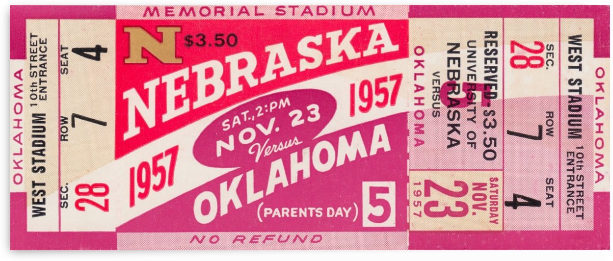 1957 Oklahoma vs. Nebraska Football Ticket Canvas by Row One Brand
